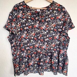 GAP Women’s Semi-Sheer Floral Peplum Top Size XL
